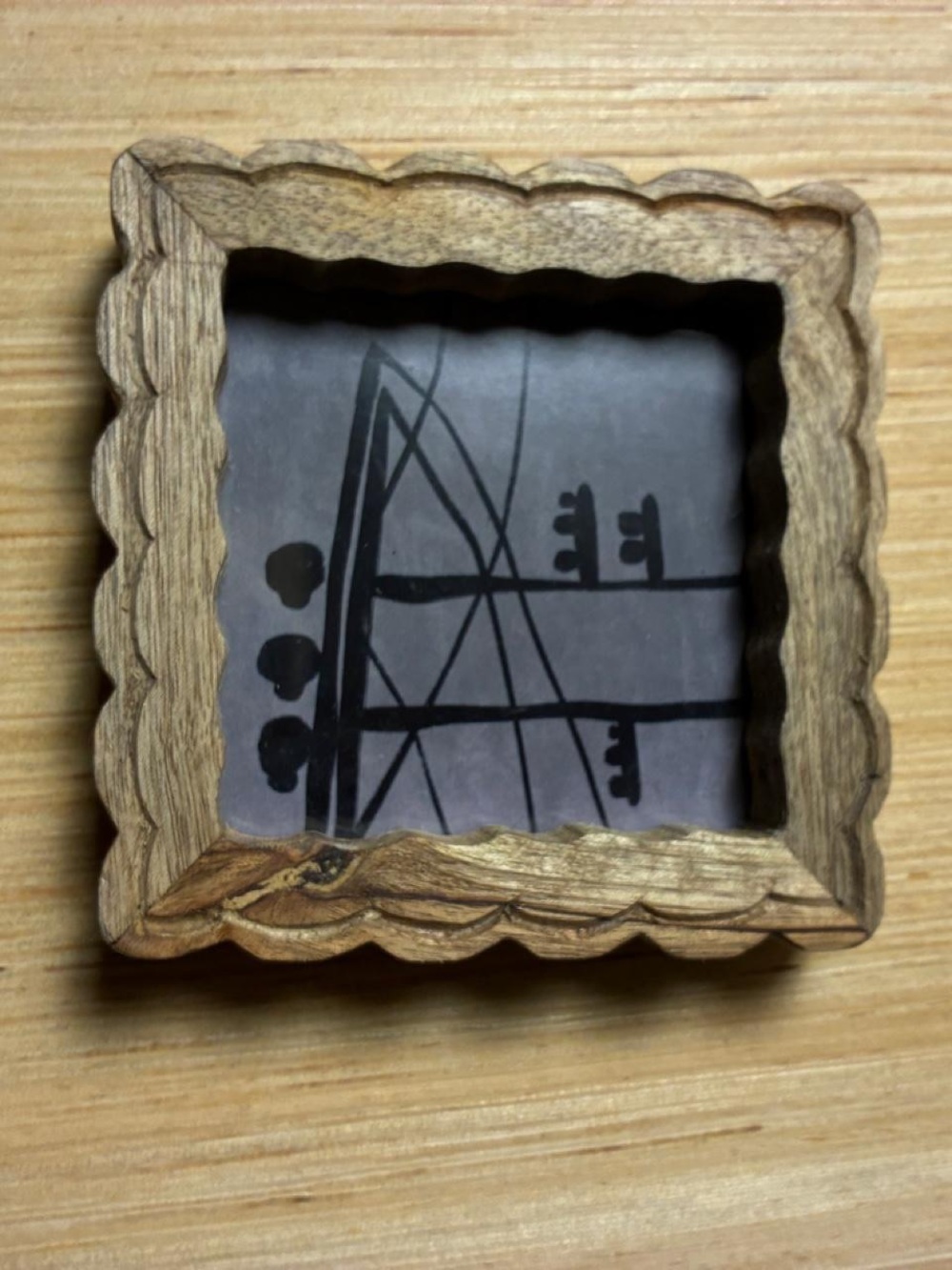 Handcarved Wood Decorative Frame with Black Inset